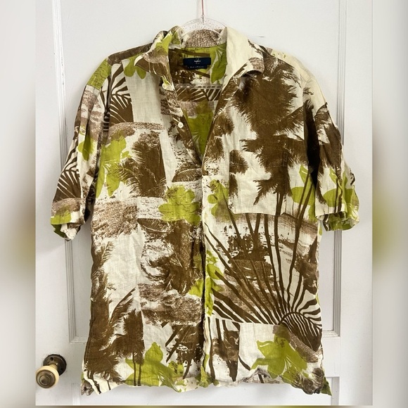 Zegna Sport Camp 100% Linen Short Sleeve Button Up Shirt Palm L Hawaiian $590 L - Picture 1 of 4